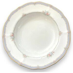 Mikasa ROMANTIC GARDEN Bone China 4 Rimmed Soup Bowls Floral Pink Blue Excellent